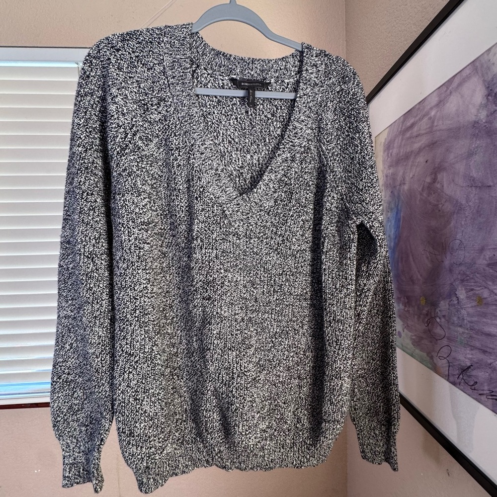 BCBGMaxAzria Black and White V-Neck Sweater